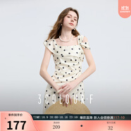 三彩獨(dú)醒2025夏季新款法式復(fù)古溫柔風(fēng)波點(diǎn)方領(lǐng)連衣裙收腰長(zhǎng)裙F 米白色幾何 S 155/80A