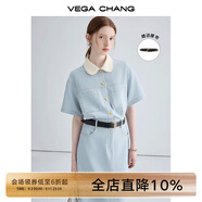 VEGA CHANG法式茶歇連衣裙女2025年夏款高級感氣質(zhì)顯瘦赫本風(fēng)長裙 baby藍(lán)（長款升級版） M