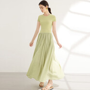 亦谷（YIGUE）拼接短袖連衣裙女裝2025夏季新款法式浪漫優(yōu)雅收腰顯氣質(zhì)裙子 果綠 S