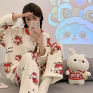 莫代爾加厚珊瑚絨睡衣女2025年新款網(wǎng)紅ins韓版可愛(ài)甜美大碼家居服套裝 #DML-2013款 M 【75-98】斤