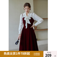 獨束大碼女裝絲絨吊帶連衣裙女冬裝新款胖mm法式氣質(zhì)背帶裙顯瘦 紅色 M