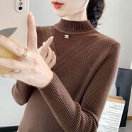 恒源祥毛衣蕾絲網(wǎng)紗秋冬新款半高領(lǐng)針織針織衫純色修身長(zhǎng)袖套頭打底洋氣 咖色 專柜品質(zhì)L8 M 建議90-100斤