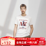 AKSERIESAK男裝輕復(fù)古LOGO大印花親膚透氣圓領(lǐng)潮流休閑短袖T恤男2100242 米白 3XL