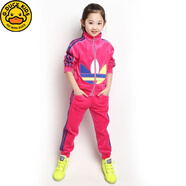 G.DUCKKIDS小黃鴨童裝女童加絨加厚套裝秋冬兒童天鵝絨中大童運(yùn)動休閑套裝潮 玫紅色 【【春秋款 單面絨 套裝】 120 【身高100-110】