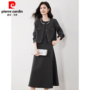 皮爾卡丹（pierre cardin）小香風(fēng)薄毛呢外套女2026秋冬新款女裝法式穿搭短外套連衣裙兩件套 灰色套裝 S 【建議80-95斤】