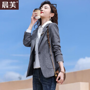 晨芙千鳥(niǎo)格小西裝外套女春秋時(shí)尚氣質(zhì)休閑小個(gè)子短款復古格子西服上衣 灰格外套【常規款】 XL 建議110-120斤