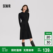 森馬（Semir）連衣裙女中長款修身正肩內(nèi)搭2024冬拼接燈芯絨小黑裙109724114001