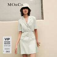 MO&Co.夏露背高腰休閑西裝裙短袖連衣短裙小黑裙女摩安珂 冰川綠色 S 160