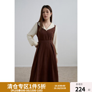 獨束大碼女裝撞色甜美娃娃領(lǐng)連衣裙冬裝新款氣質(zhì)復古風(fēng)中長(cháng)款裙子 茶褐色 2XL