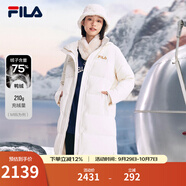 FILA斐樂(lè )官方女士長(cháng)款羽絨服冬季休閑簡(jiǎn)約連帽加厚大衣女裝外套 云菇白-WT S 160/80A