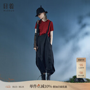 日著原創(chuàng)設(shè)計女裝2024夏季新款黑色高級感小眾寬松薄款背帶褲子女 童年黑 S