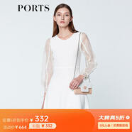 PORTS寶姿商場同款春夏新品女裝歐根紗拼接袖連衣裙 米白 S