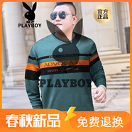 花花公子（PLAYBOY）春秋加肥加大男t恤長袖寬松圓領(lǐng)薄款打底衫條紋休閑胖子男裝大碼 KLA1609綠色 XL 適合140-160斤