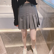 湯姆 布朗2025秋高腰百褶裙前短后長四杠短裙顯瘦A字裙半身裙有內(nèi)襯 灰色【前后一樣長】 S 里面有內(nèi)襯