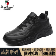 西域駱駝（VANCAMEL）不臭腳男鞋清倉秋季運動(dòng)鞋男黑色皮面防水輕便防臭軟底跑步鞋 黑色單鞋 820/官方店旗艦新品 38