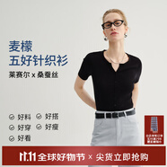 麥檬【雙11搶先購】MM爆款寬松連帽質(zhì)感針織衫毛衣上衣25秋冬新款 水滴領(lǐng)-短袖-黑色5G4930291 M
