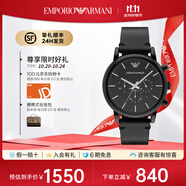 安普里奧·阿瑪尼（Emporio Armani）手表男士黑武士系列曜黑皮帶休閑石英表官方正品送男友禮物 酷黑百搭AR1918