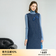 顏域綿羊毛優(yōu)雅連衣裙女士2025新款冬裝中長(zhǎng)款圓領(lǐng)裙子毛呢背心裙 深藍(lán) M