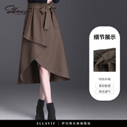 薩拉維夫 SLLAVIF黑色半身裙女2025春夏新款高腰A字裙中長款不規(guī)則設(shè)計感時尚傘裙咖啡色M 20