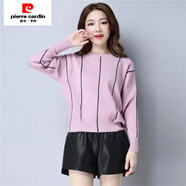 皮爾卡丹（pierre cardin）毛衣女寬松2025秋冬季女裝新款初秋條紋長袖針織衫短款蝙蝠袖上衣 9928#粉紅色 M 建議85-96斤