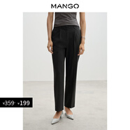 MANGO女裝褲子2025夏裝新款灰色褶皺中腰窄款休閑風(fēng)直筒褲西褲 灰色 M
