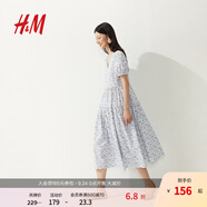 H&M女裝連衣裙2025秋季新款泡泡袖度假風(fēng)V領(lǐng)植物印花長裙1287800 白色/花卉 S 160/88