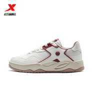 特步（XTEP）運動(dòng)鞋男舒適通勤板鞋輕便百搭小白鞋潮流時(shí)尚情侶休閑鞋女 帆白/深絳紅-0026 女款 38