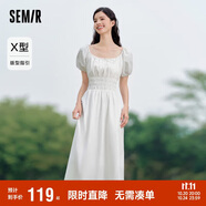 森馬連衣裙女溫柔氣質(zhì)白月光夏季法式方領(lǐng)收腰中長裙107424114036