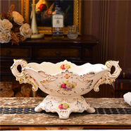 瓷美柯陶瓷果盤(pán)果籃歐式電視柜茶幾擺件水果盤(pán)擺臺田園風(fēng)拼盤(pán)新家 雙耳果盤(pán)繁花似錦安全包裝