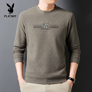 花花公子（PLAYBOY）新款男士秋冬毛衣 長(cháng)袖圓領(lǐng)衛衣T恤寬松休閑打底衫上衣 官方旗艦105單面-卡其色 M 【90-115】斤