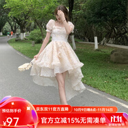 梵奧格（FANAOGE）生日穿在逃公主法式連衣裙公主風(fēng)燕尾方領(lǐng)蓬蓬裙前短后長拖尾可愛 圖片色2 燕尾版 S