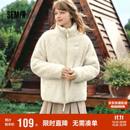 森馬（Semir）外套女插肩袖珊瑚絨仿羊羔毛2024冬季立領(lǐng)寬松夾克109724108003