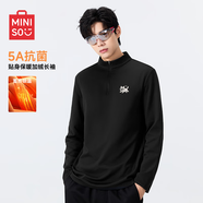 名創(chuàng)優(yōu)品（MINISO）男士加絨t恤秋冬新款復(fù)古潮流立領(lǐng)半拉鏈長(zhǎng)袖體恤 黑 L
