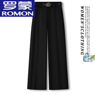 羅蒙（ROMON）直筒闊腿褲女2025新款夏季加厚高腰氣質(zhì)垂感拖地褲顯瘦窄版闊腳褲 【黑色】#垂感好. 26 -S 推薦80-95斤