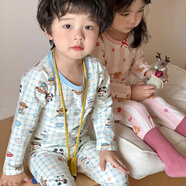 葉余春秋款兒童萊卡可愛(ài)風(fēng)家居服男女童秋衣秋褲睡衣套裝 西部牛仔熊 150 建議身高140-150cm