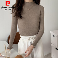 皮爾卡丹（pierre cardin）半高領(lǐng)內搭毛衣女打底衫秋冬女裝新款百搭洋氣修身貼身長(cháng)袖針織衫 9046-卡其 均碼