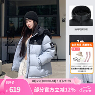 駱駝?dòng)鸾q服女冬季新款熱反射升溫保暖加厚連帽面包服短款外套 734CA6B605C4 幻影黑/以太藍(lán) S