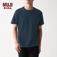 無(wú)印良品 MUJI 男式 印度棉天竺編織 圓領(lǐng)短袖T恤 ABA01A0S 深海軍藍(lán) M