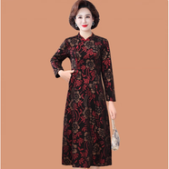 皮爾卡丹媽媽冬裝旗袍裙子氣質(zhì)寬松2025新款中老年女裝秋冬加絨加厚連衣裙 紅花 5XL （建議145-160斤）