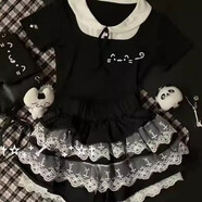 女童日系甜妹穿搭2025新款夏季中大童修身上衣服jk甜美公主裙套裝 黑色T恤+蕾絲短裙C2528 160 cm