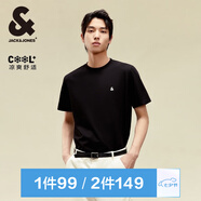 杰克·瓊斯（JACK&JONES）25年男裝T恤男夏季T恤舒適男士短袖涼感多色上衣純色水洗不易走形 黑色E40 S 170