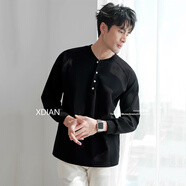 續(xù)點（XDIAN）亨利領長袖t恤男2025秋季冬新款打底衫內(nèi)搭白色上衣男士衛(wèi)衣 黑色 M