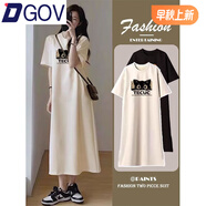 DGOV慵懶風(fēng)短袖連衣裙女2025新款夏裝棉質(zhì)中長(cháng)款過(guò)膝t恤裙夏季長(cháng)裙子 杏色TEC貓 M 建議80-100斤