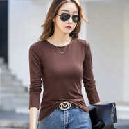 魔之韻莫代爾打底衫女秋冬季新款內搭圓領(lǐng)長(cháng)袖t恤修身顯瘦百搭上衣344 咖啡色 S （80-95斤左右）