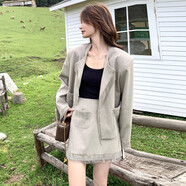敲言豆綠色小香風(fēng)流蘇西裝外套短裙套裝女2025秋季新款貴氣御姐兩件套 套裝 M