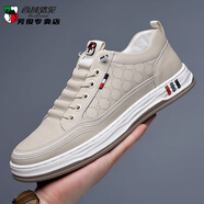 西域駱駝（VANCAMEL）男鞋2025秋季新款百搭小白鞋真皮透氣軟底潮流運(yùn)動休閑鞋子男板鞋 XZT350米色四季款/順豐 41 標(biāo)準(zhǔn)皮鞋尺碼