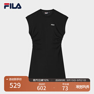 FILA 斐樂官方女裝針織連衣裙2025夏季新款時尚休閑無袖收腰裙子 正黑色-BK S 160/80A/S