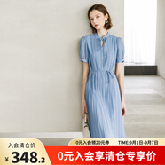 顏域新中式女裝連衣裙2024新款夏裝優(yōu)雅氣質百褶裙短袖中長款裙子 藍色 M/38