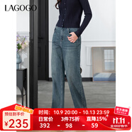 LAGOGO高腰彈力舒適顯瘦牛仔褲女拉谷谷2025年春季新款通勤直筒褲 靛藍色 L
