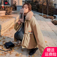AEMAPE安可拉紅棉服女2025春秋冬季時(shí)尚氣質(zhì)韓版棉襖寬松毛領(lǐng)面包服外套 卡其色 XL _120-130斤